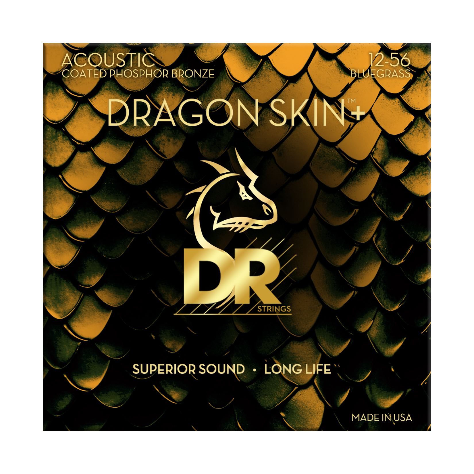 DR Strings DR DRAGON SKIN+ Accurate Core Coated Phosphor Bronze Acoustic Guitar String Set - 12-56 Bluegrass DAP-12/56