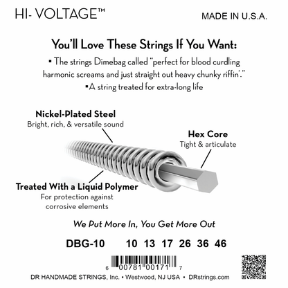 DR Strings DR HI-VOLTAGE Dimebag Darrell Signature Series Electric Guitar String Set - 10-46 Medium DGB-10