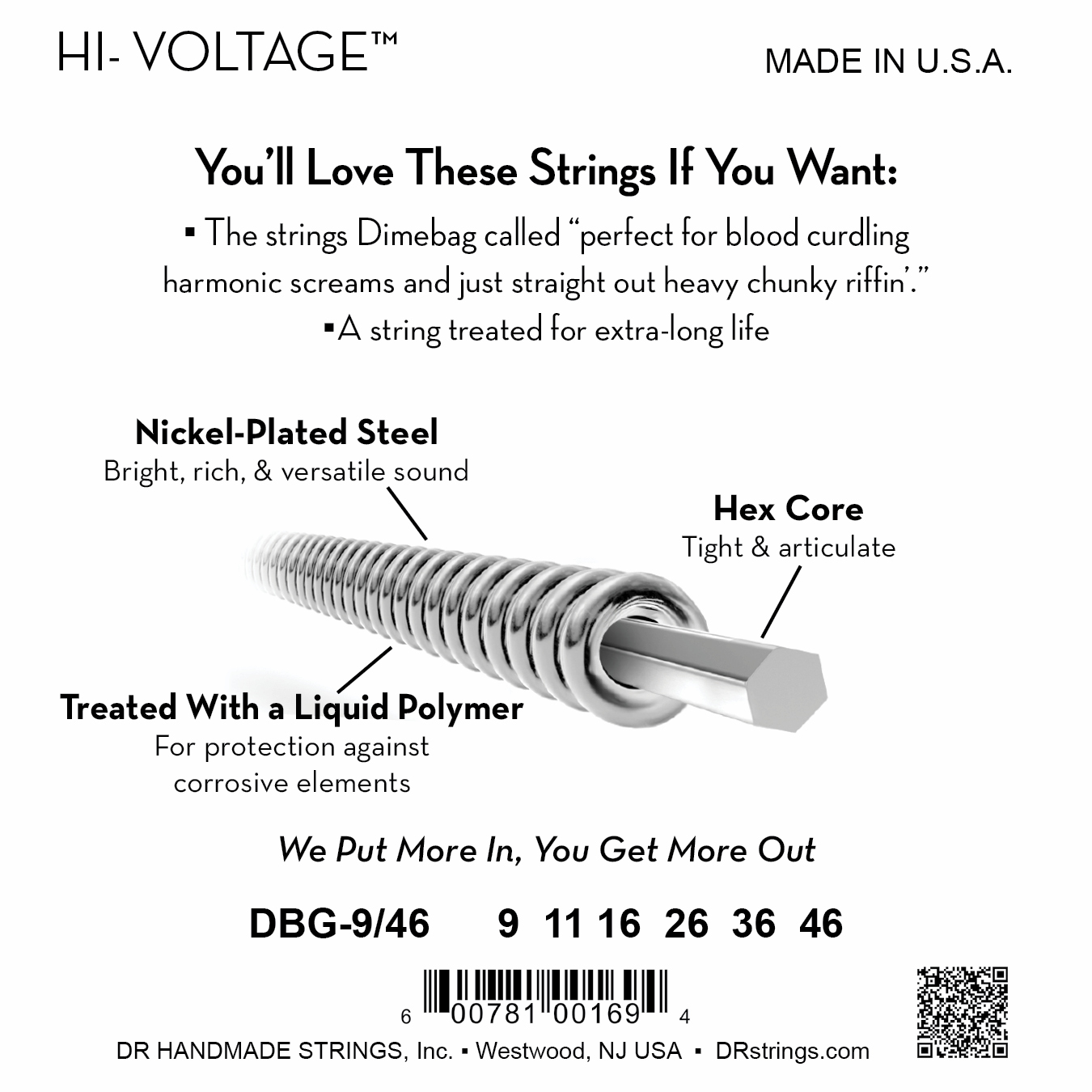 DR Strings DR HI-VOLTAGE Dimebag Darrell Signature Series Electric Guitar String Set - 9-46 Light-Medium DGB-9/46