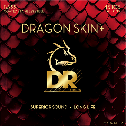 DR Strings DR Dragon Skin+ Stainless Steel Electric Bass Strings Long Scale Set - 4-String 45-105 DBS-45