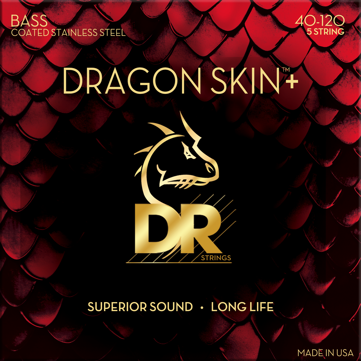 DR Strings DR Dragon Skin+ Stainless Steel Electric Bass Strings Long Scale Set - 5-String 40-120 DBS5-40