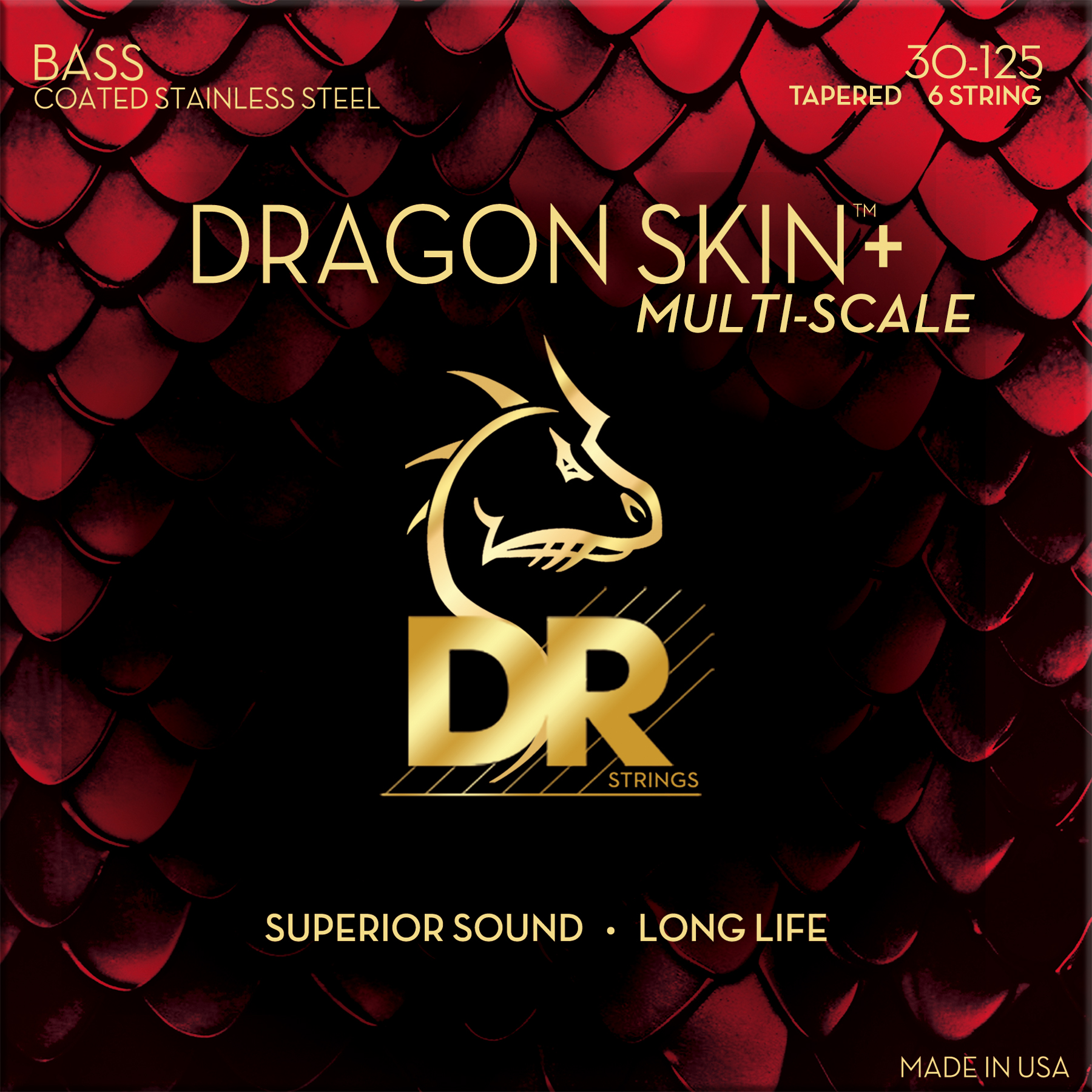 DR Strings DR Dragon Skin+ Stainless Steel Electric Bass Strings Multi-Scale Set - 6-String 30-125t DBSM6-30