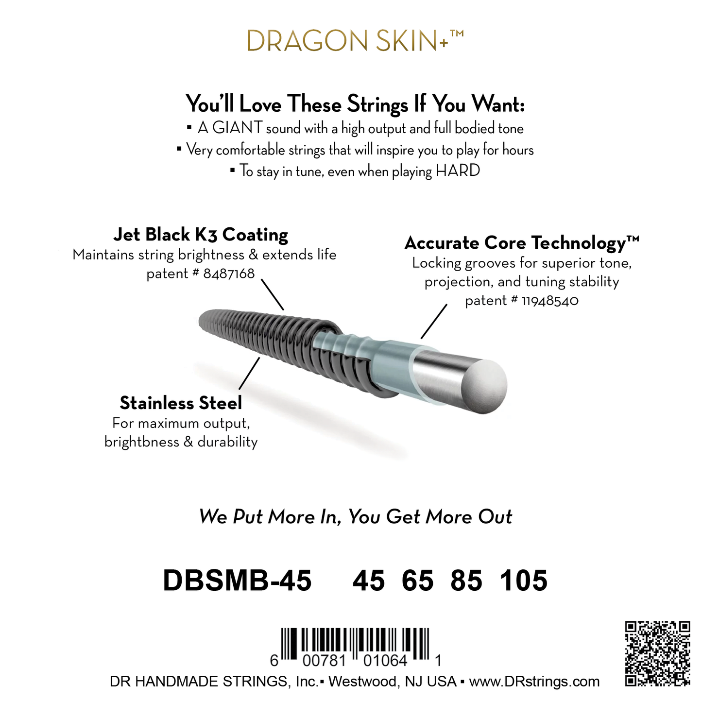 DR Strings DR Black Dragon Coated Multi-Scale Set - 4-String 45-105t DBSMB-45