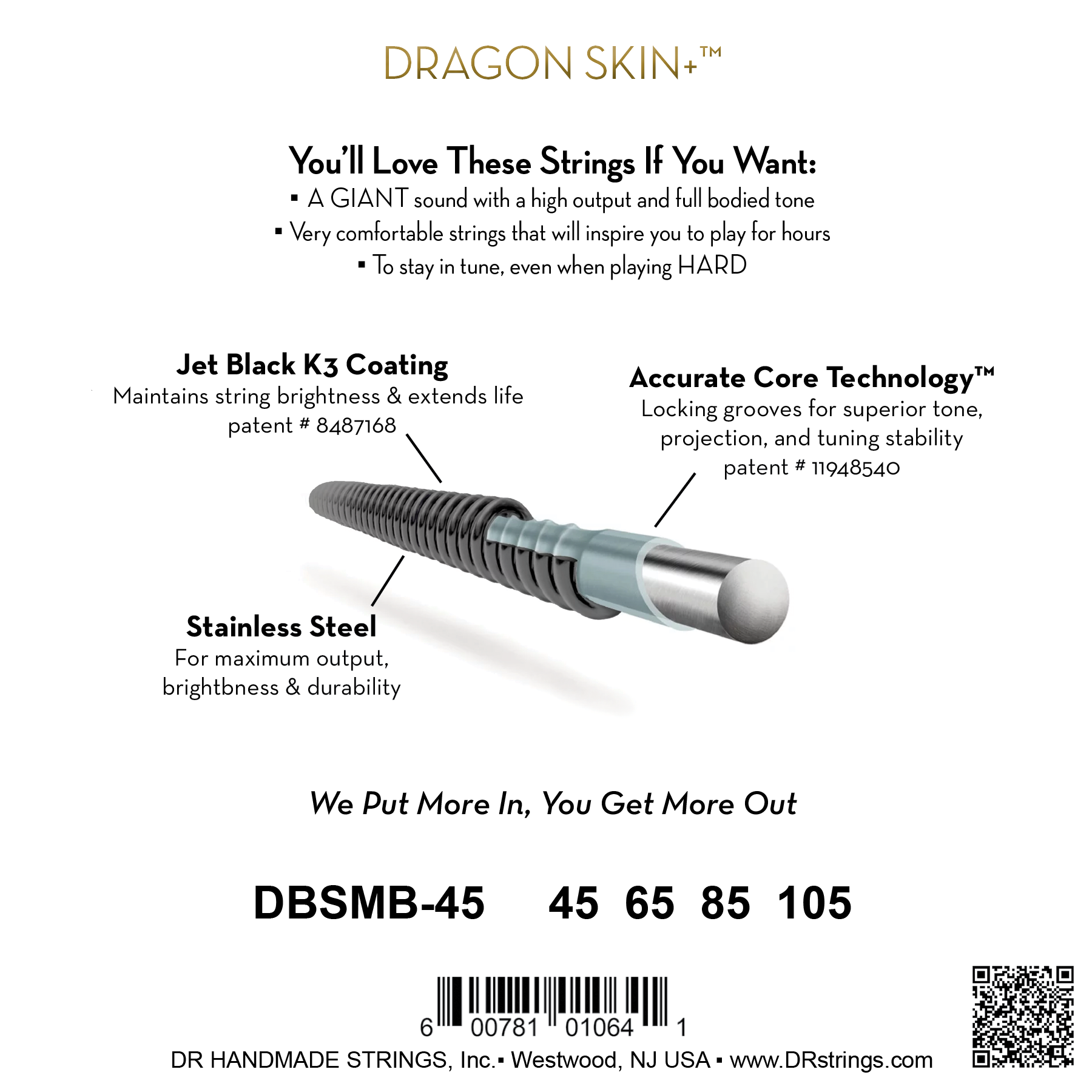 DR Strings DR Black Dragon Coated Multi-Scale Set - 4-String 45-105t DBSMB-45