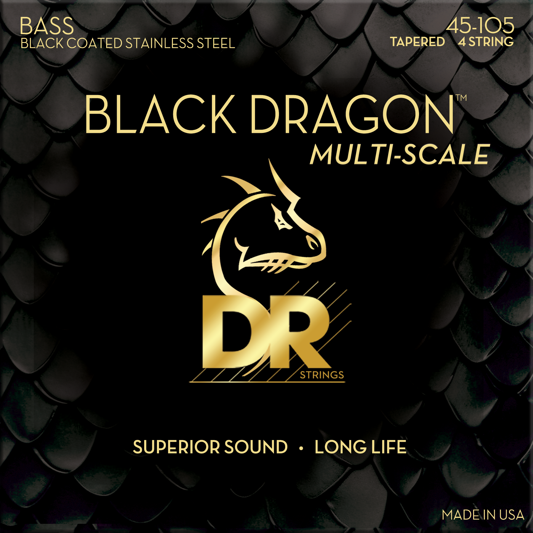 DR Strings DR Black Dragon Coated Multi-Scale Set - 4-String 45-105t DBSMB-45