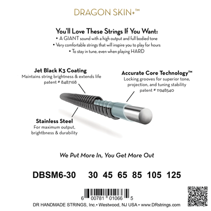 DR Strings DR Black Dragon Coated Multi-Scale Set - 6-String 30-125t DBSMB6-30