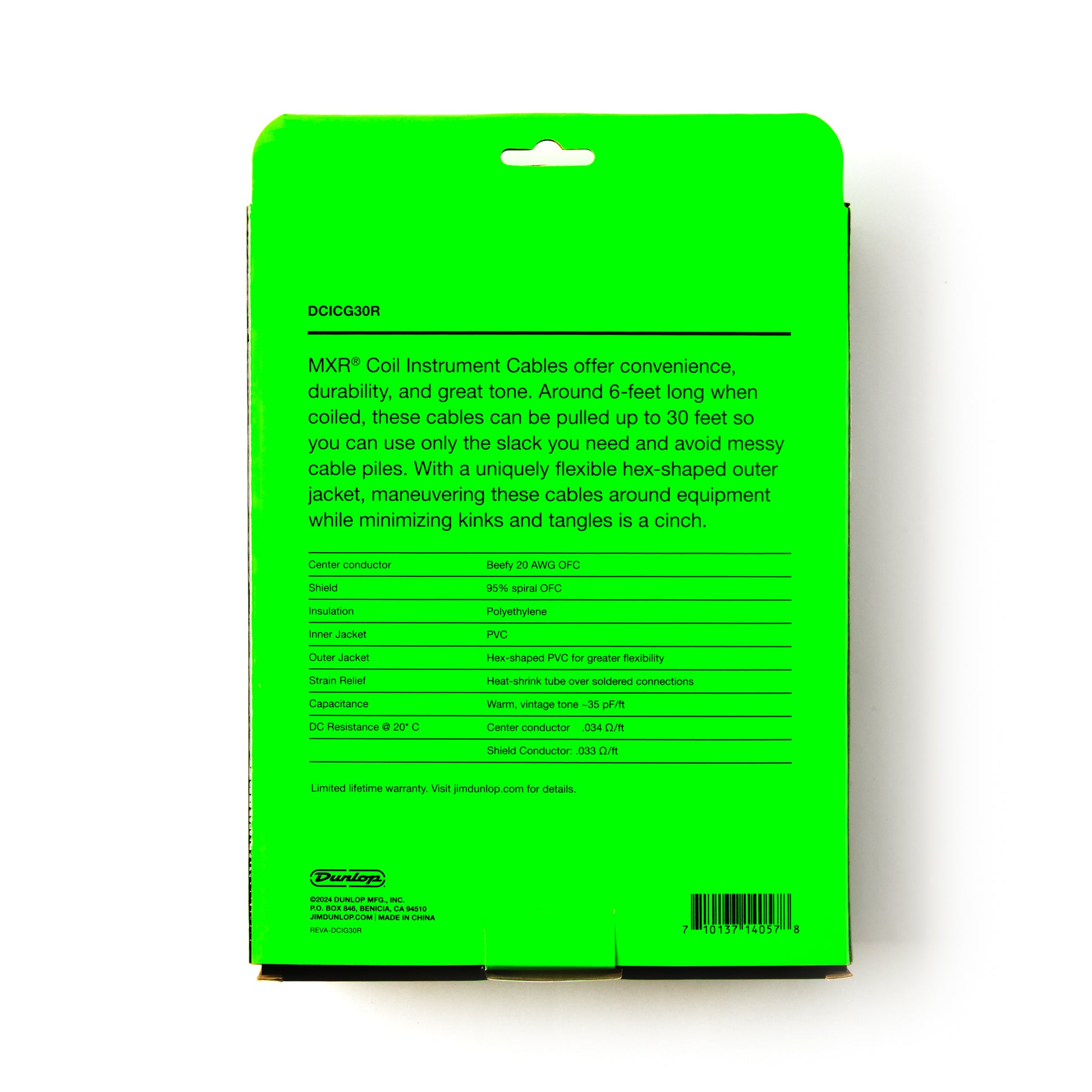 MXR MXR COILED GLOW INSTRUMENT CABLE - RIGHT / STRAIGHT 30 FT - DCICG30R