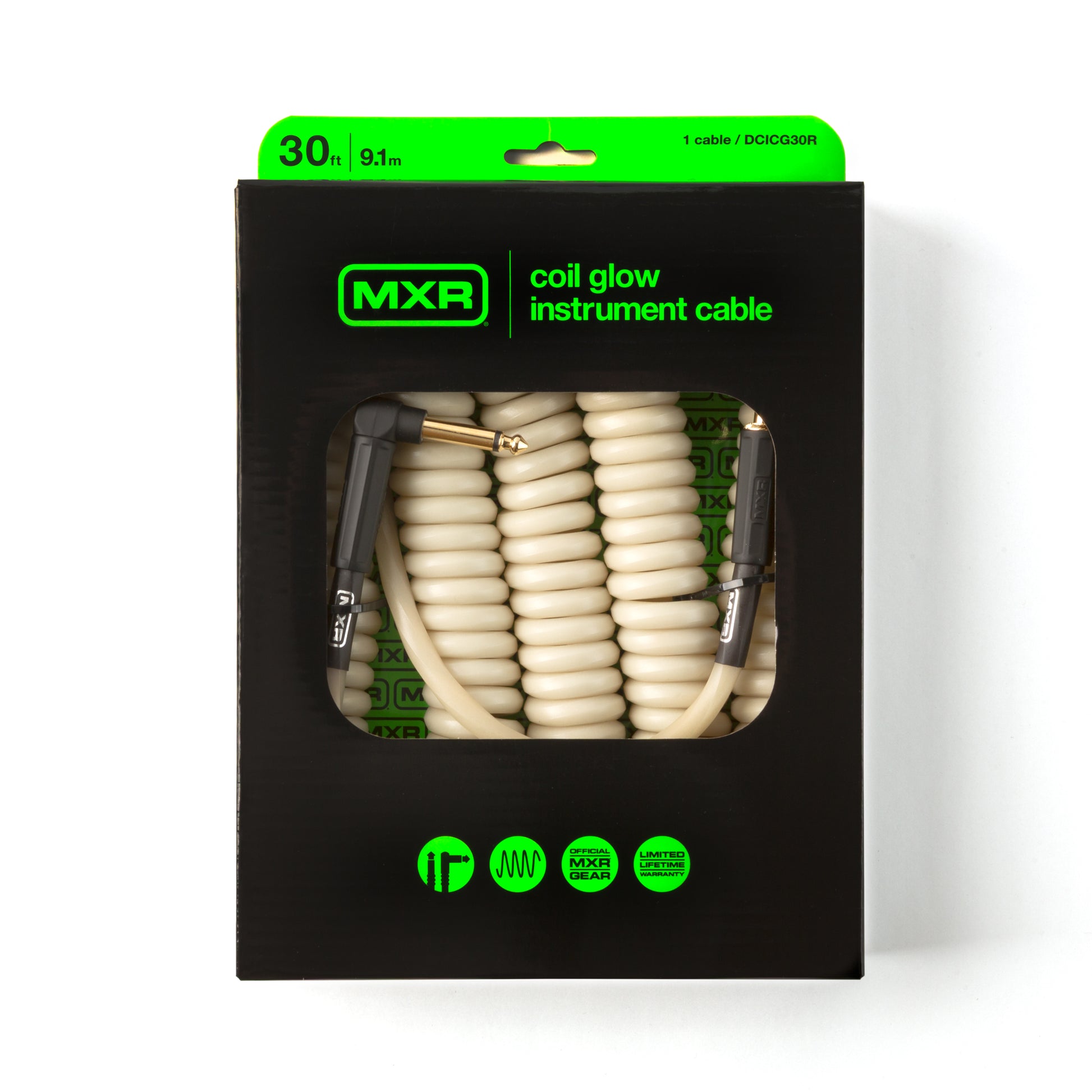 MXR MXR COILED GLOW INSTRUMENT CABLE - RIGHT / STRAIGHT 30 FT - DCICG30R