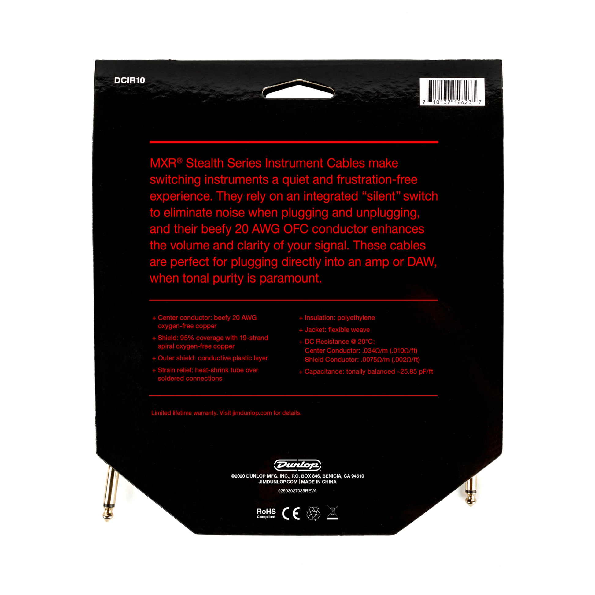 MXR MXR STEALTH SERIES INSTRUMENT CABLE - STRAIGHT / STRAIGHT 10 FT - DCIR10