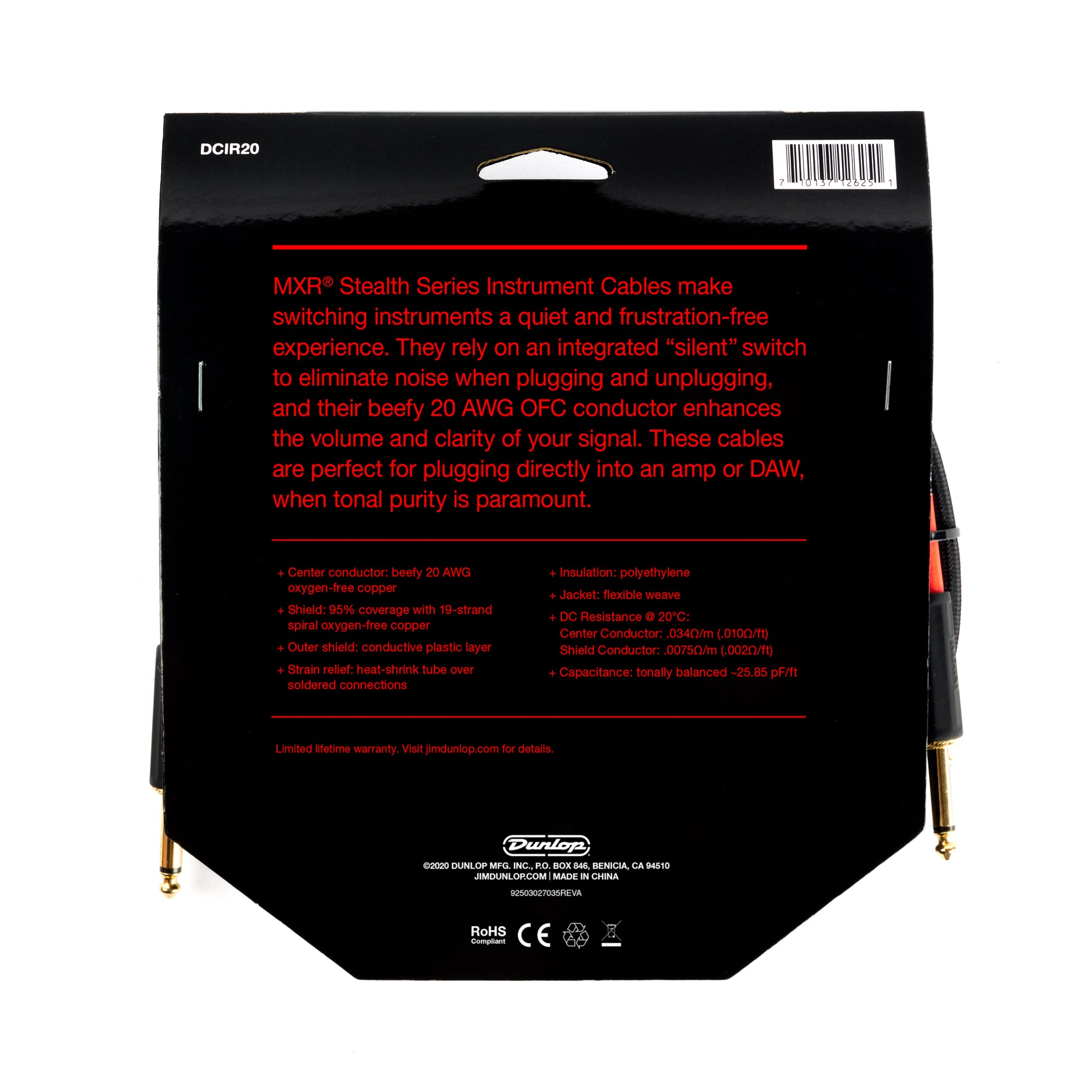 MXR MXR STEALTH SERIES INSTRUMENT CABLE - STRAIGHT / STRAIGHT 20 FT - DCIR20