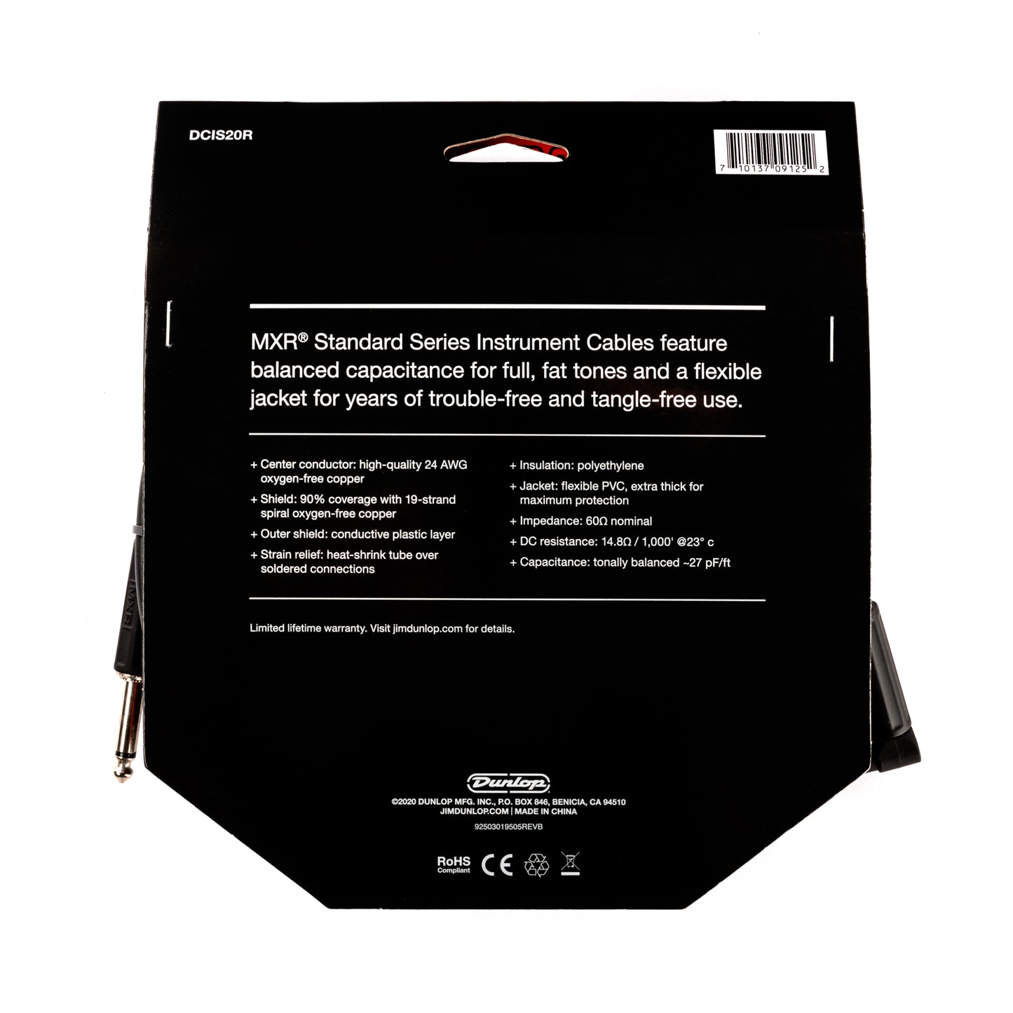 MXR MXR STANDARD INSTRUMENT CABLE - RIGHT / STRAIGHT 20 FT - DCIS20R