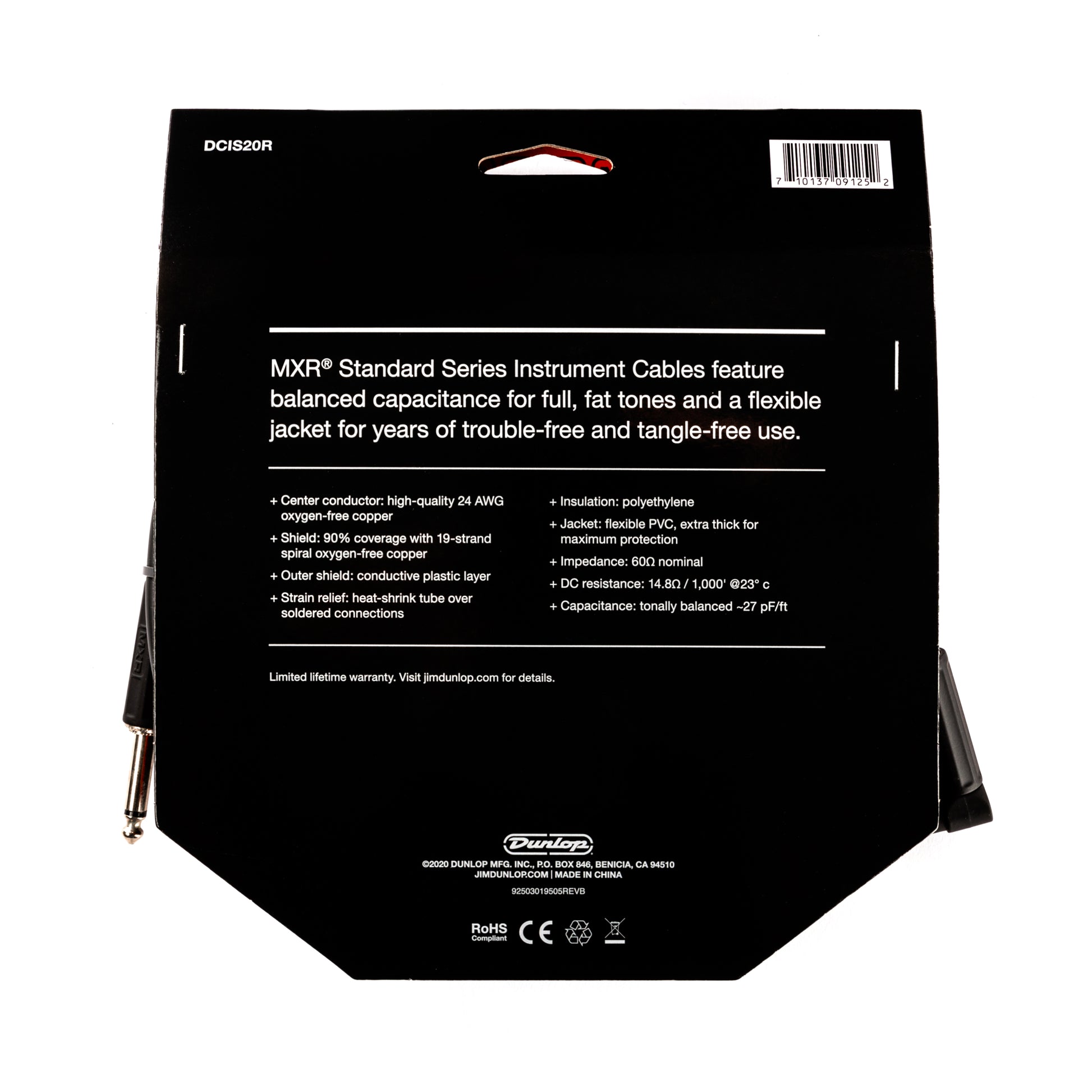 MXR MXR STANDARD INSTRUMENT CABLE - RIGHT / STRAIGHT 20 FT - DCIS20R