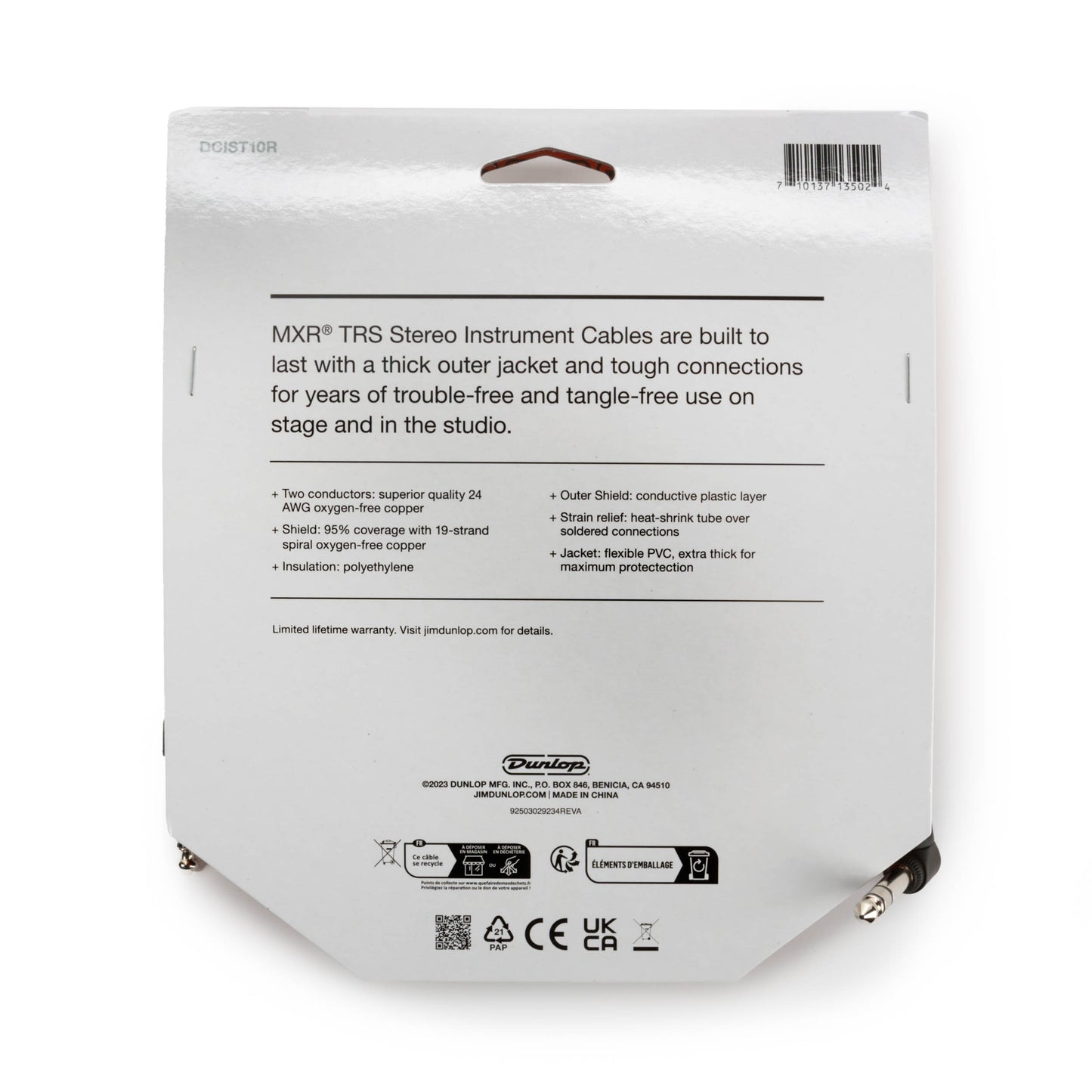 MXR MXR TRS STEREO INSTRUMENT CABLE STRAIGHT/RIGHT - 10 FOOT - DCIST10R