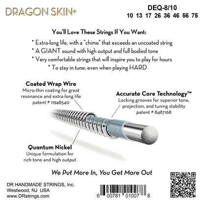DR Strings DR DRAGON SKIN+ Accurate Core Coated Electric Guitar 08-String Set - 10-75 Medium DEQ8-10