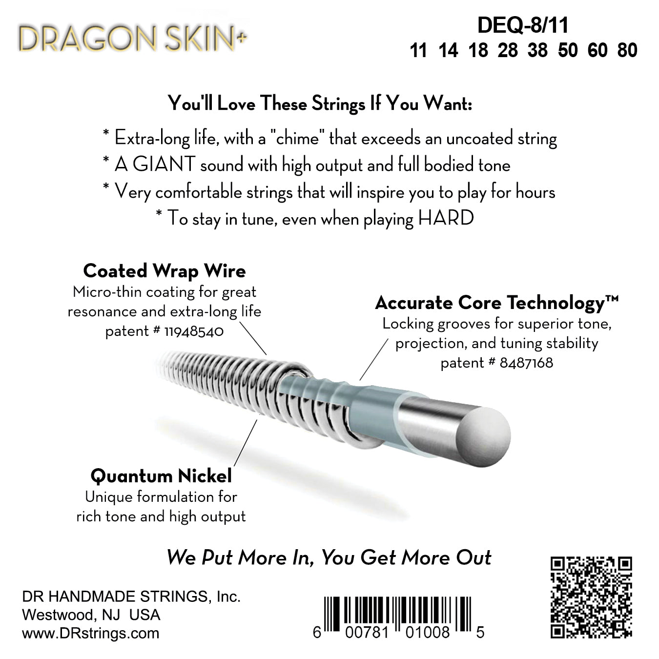 DR Strings DR DRAGON SKIN+ Accurate Core Coated Electric Guitar 08-String Set - 11-80 Heavy DEQ8-11