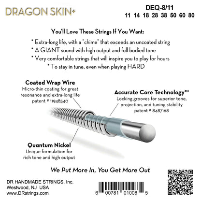 DR Strings DR DRAGON SKIN+ Accurate Core Coated Electric Guitar 08-String Set - 11-80 Heavy DEQ8-11