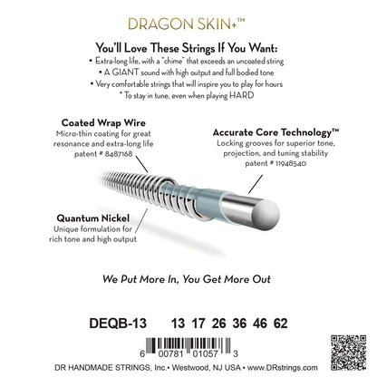 DR Strings DR DRAGON SKIN+ Accurate Core Coated Electric Guitar String Set - 13-62 Baritone DEQB-13