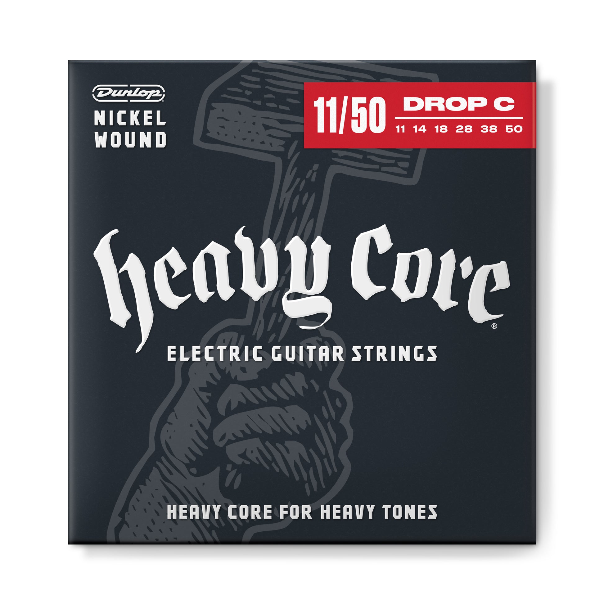 Jim Dunlop DUNLOP HEAVY CORE NICKEL WOUND ELECTRIC GUITAR 06-STRING SET - 11-50 - DROP C 11's HEAVIER - DHCN1150