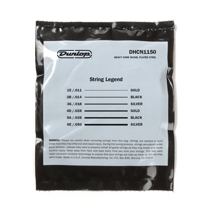 Jim Dunlop DUNLOP HEAVY CORE NICKEL WOUND ELECTRIC GUITAR 06-STRING SET - 11-50 - DROP C 11's HEAVIER - DHCN1150