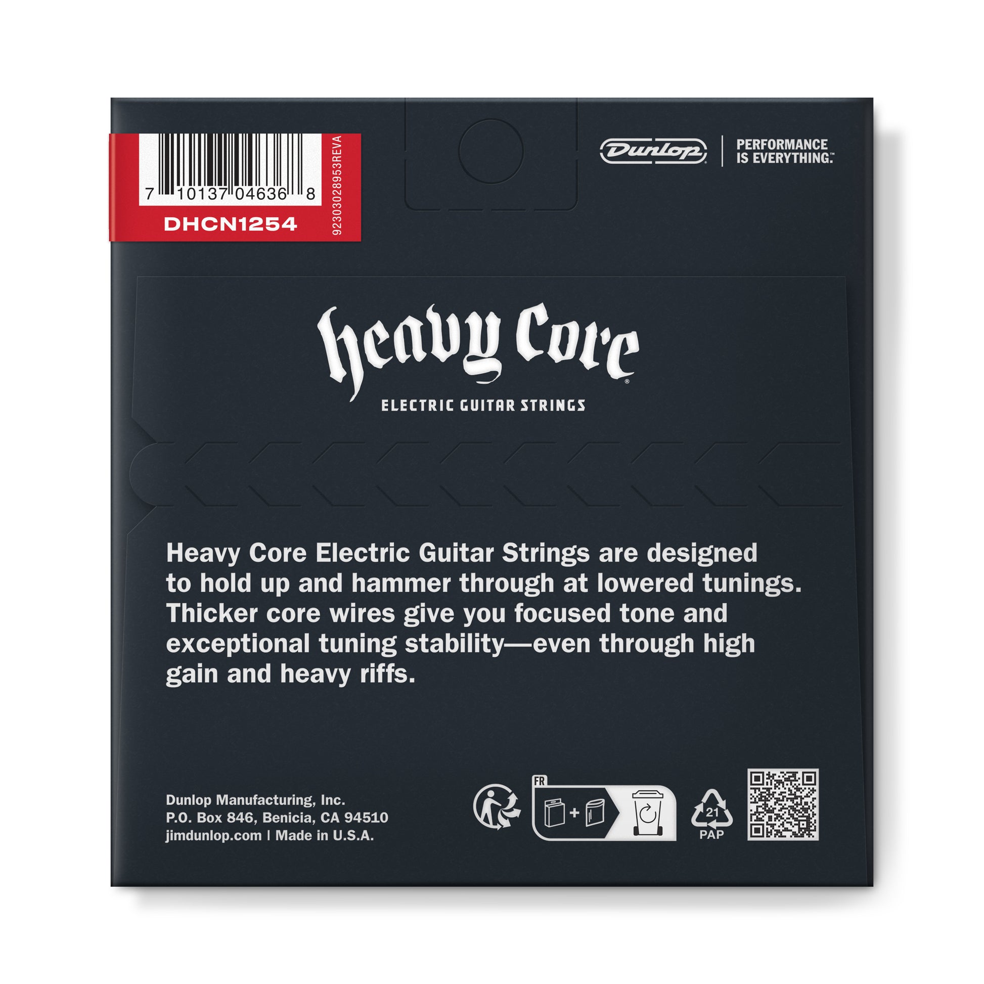 Jim Dunlop DUNLOP HEAVY CORE NICKEL WOUND ELECTRIC GUITAR 06-STRING SET - 12-54 - DROP B 12's HEAVIEST w/PLAIN G - DHCN1254