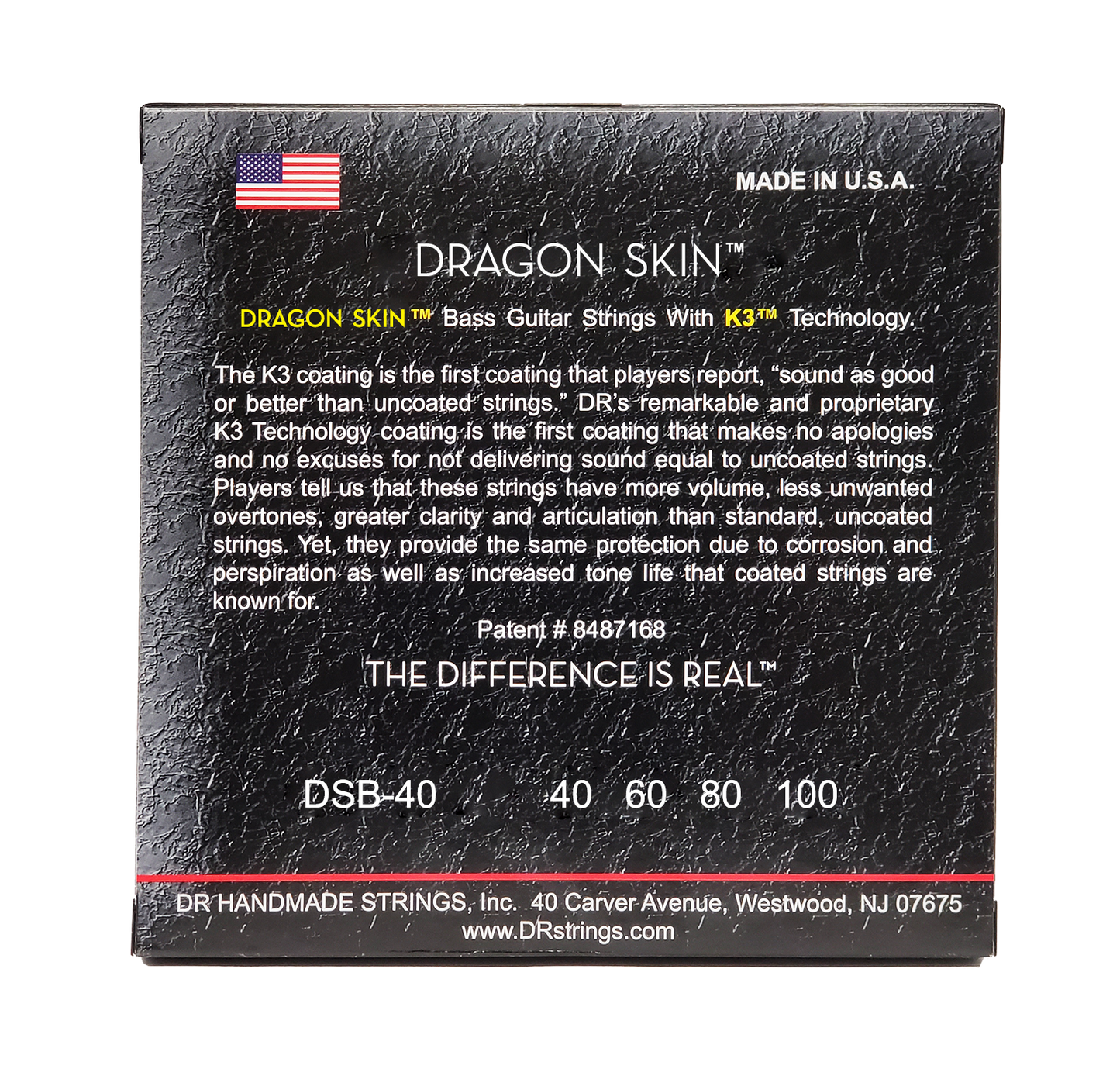 DR Strings DR Dragon Skin Coated Stainless Steel Electric Bass Strings Long Scale Set - 4-String 40-100 DSB-40