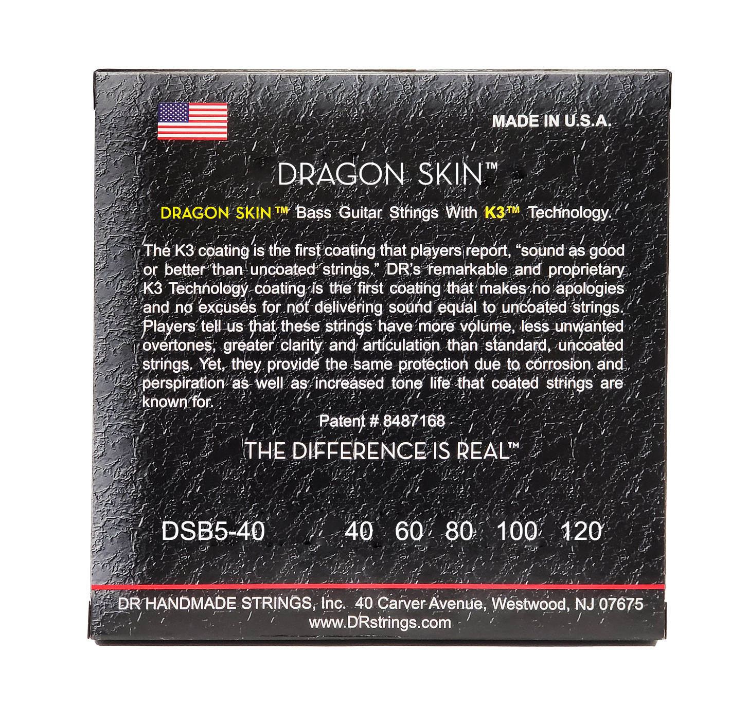 DR Strings DR Dragon Skin Coated Stainless Steel Electric Bass Strings Long Scale Set - 5-String 40-120 DSB5-40