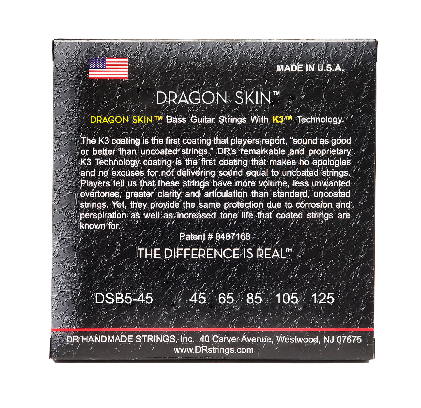 DR Strings DR Dragon Skin Coated Stainless Steel Electric Bass Strings Long Scale Set - 5-String 45-125 DSB5-45