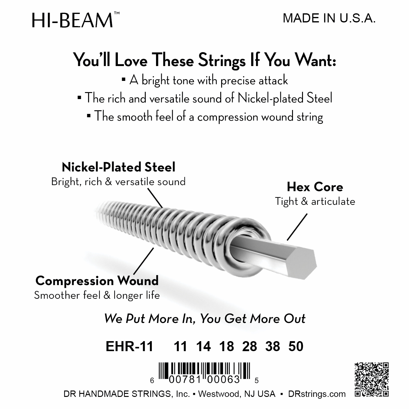 DR Strings DR HI-BEAM Electric Guitar String Set - 11-50 Heavy EHR-11