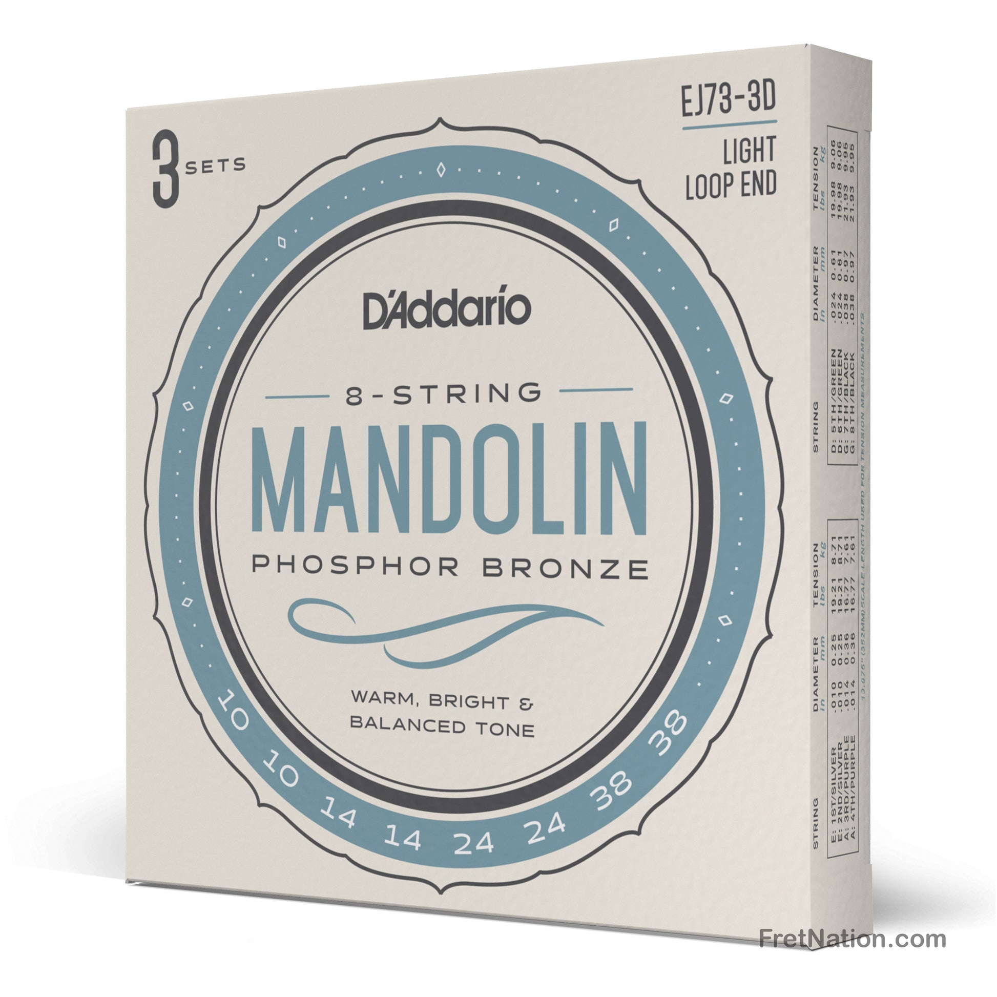 D'Addario D'Addario Phosphor Bronze Mandolin Strings - 03-Pack 10-38 Light EJ73-3D