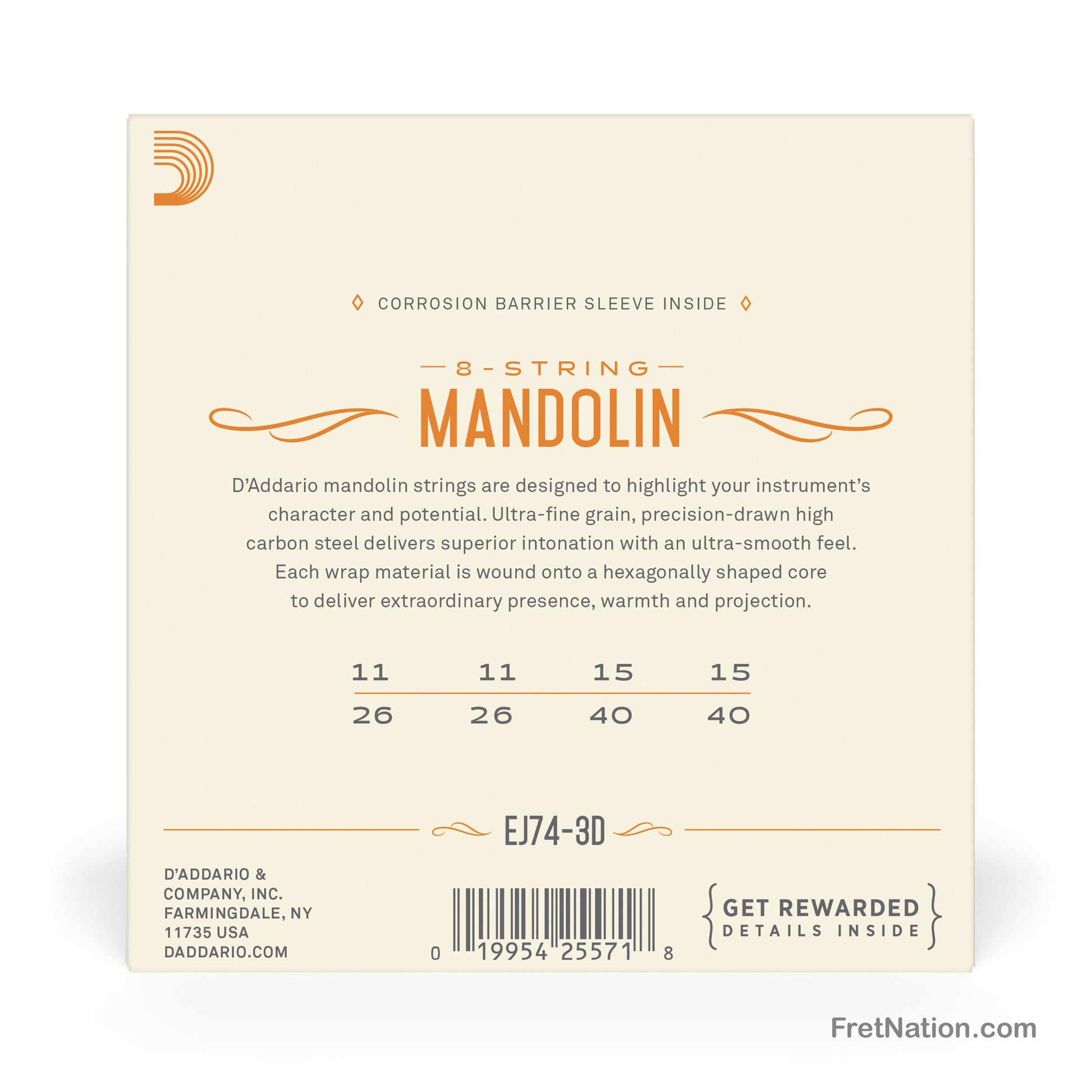 D'Addario D'Addario Phosphor Bronze Mandolin Strings - 03-Pack 11-40 Medium EJ74-3D