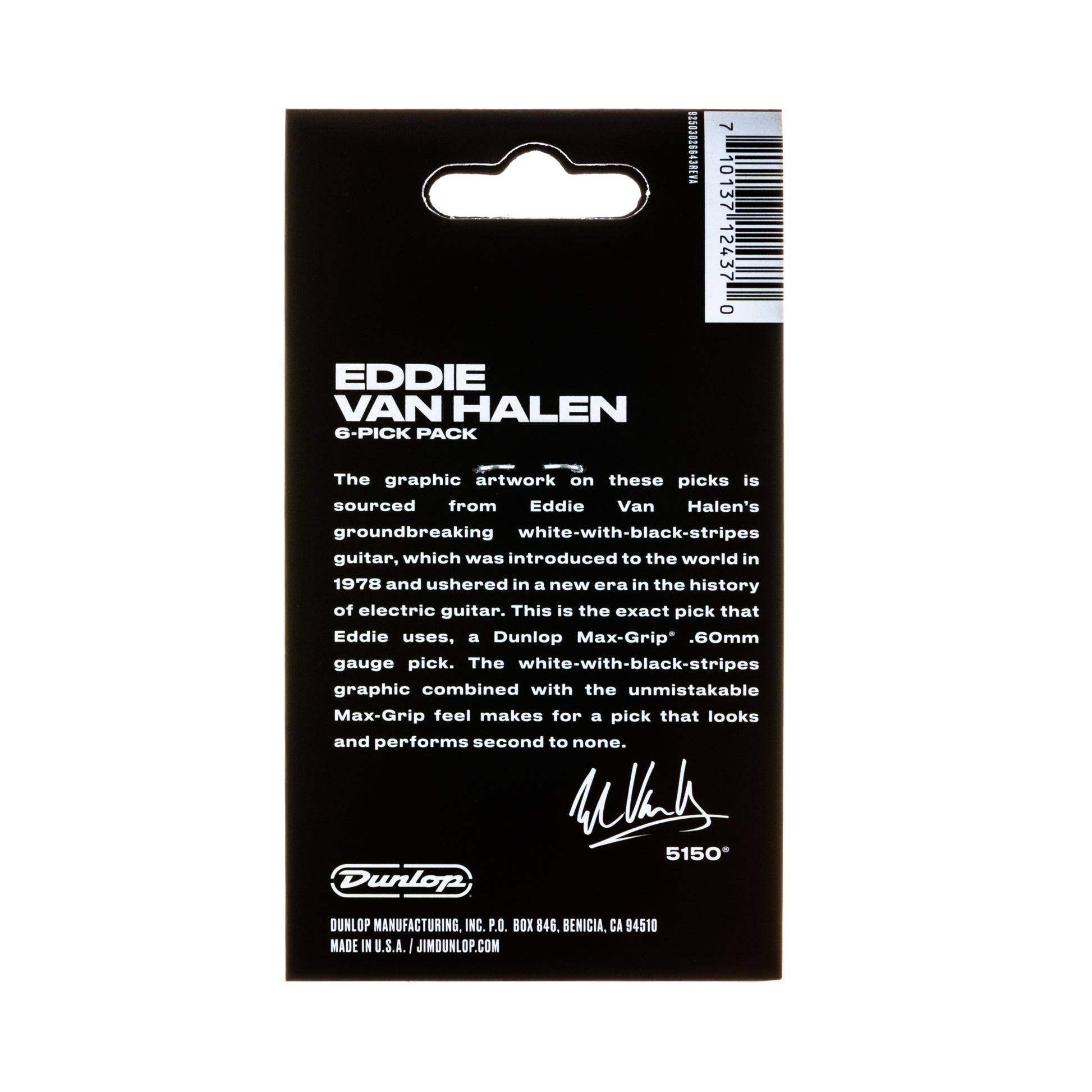 Jim Dunlop DUNLOP EVH WHITE WITH BLACK STRIPES .60mm GUITAR PICK PLAYERS PACK 06-PACK - EVHP03