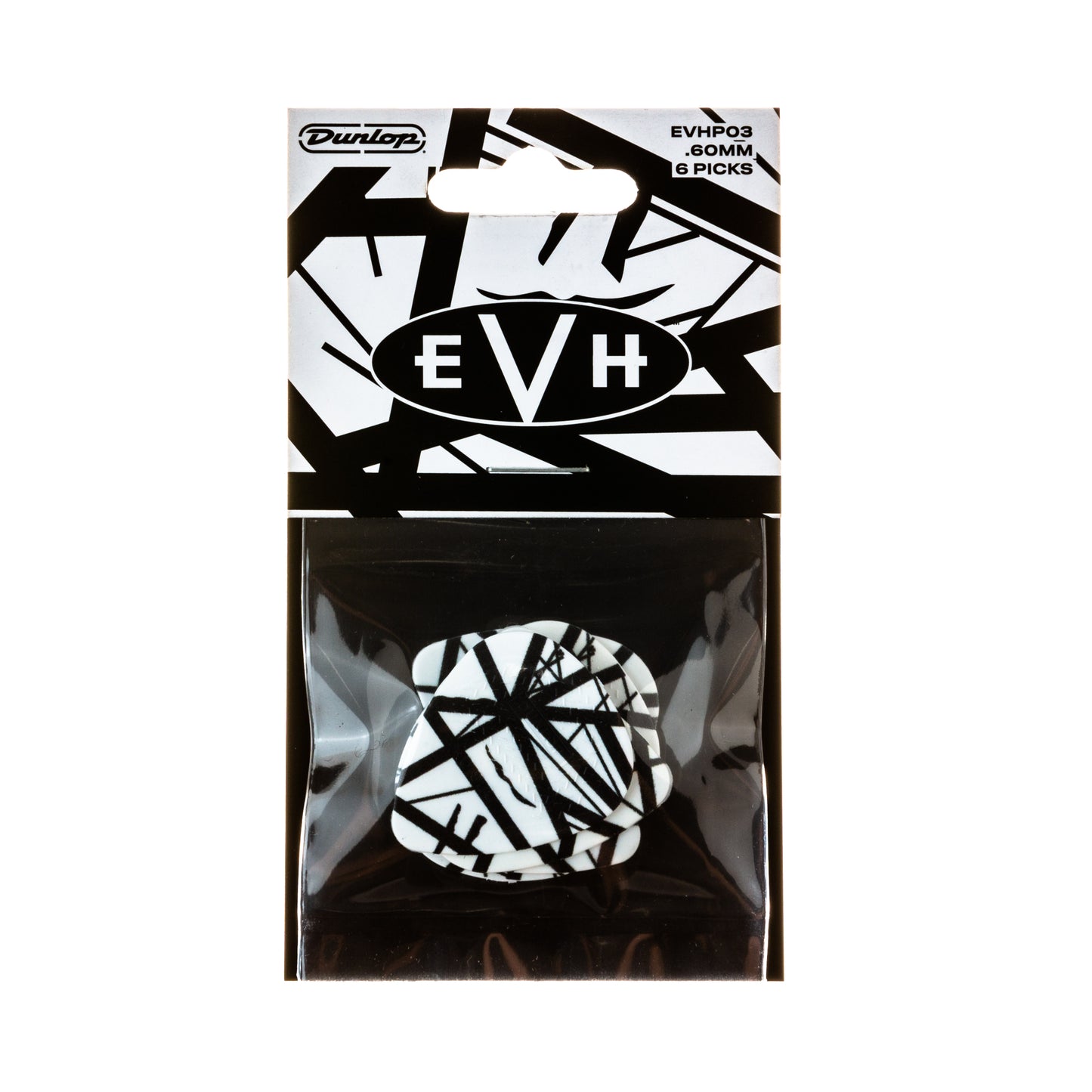Jim Dunlop DUNLOP EVH WHITE WITH BLACK STRIPES .60mm GUITAR PICK PLAYERS PACK 06-PACK - EVHP03