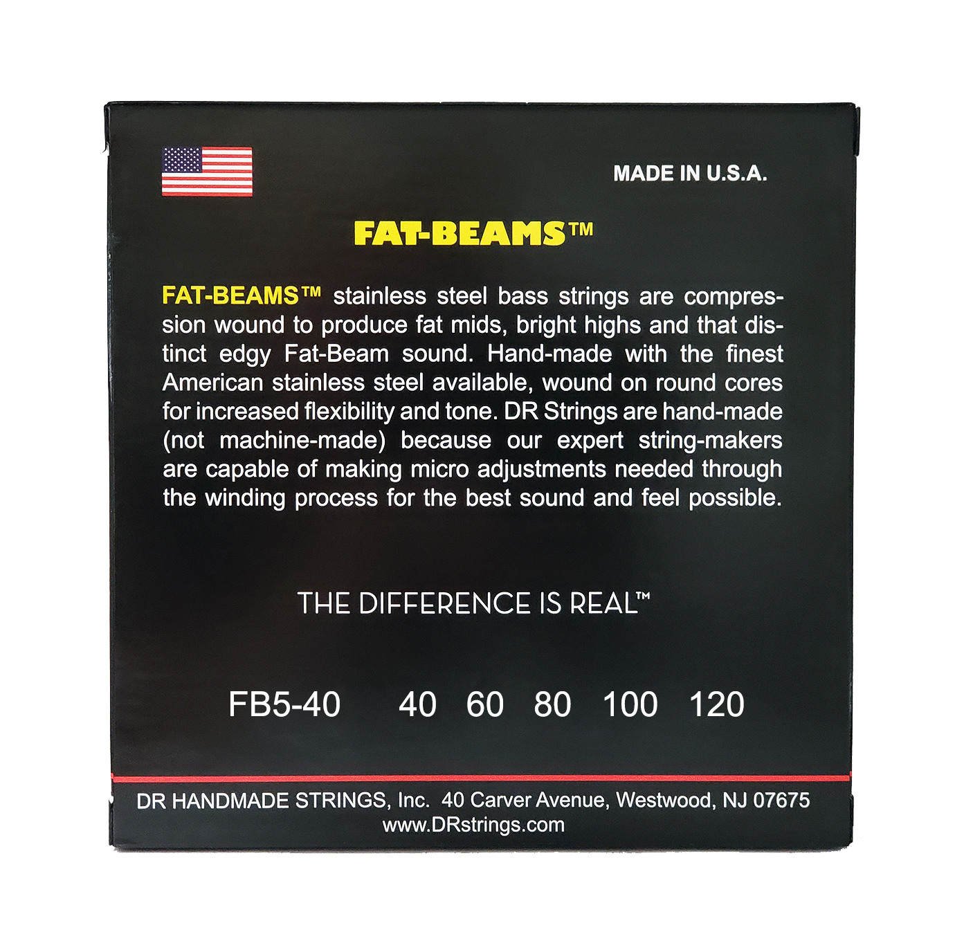 DR Strings DR Fat-Beam Stainless Steel Electric Bass Strings Long Scale Set - 5-String 40-120 FB5-40