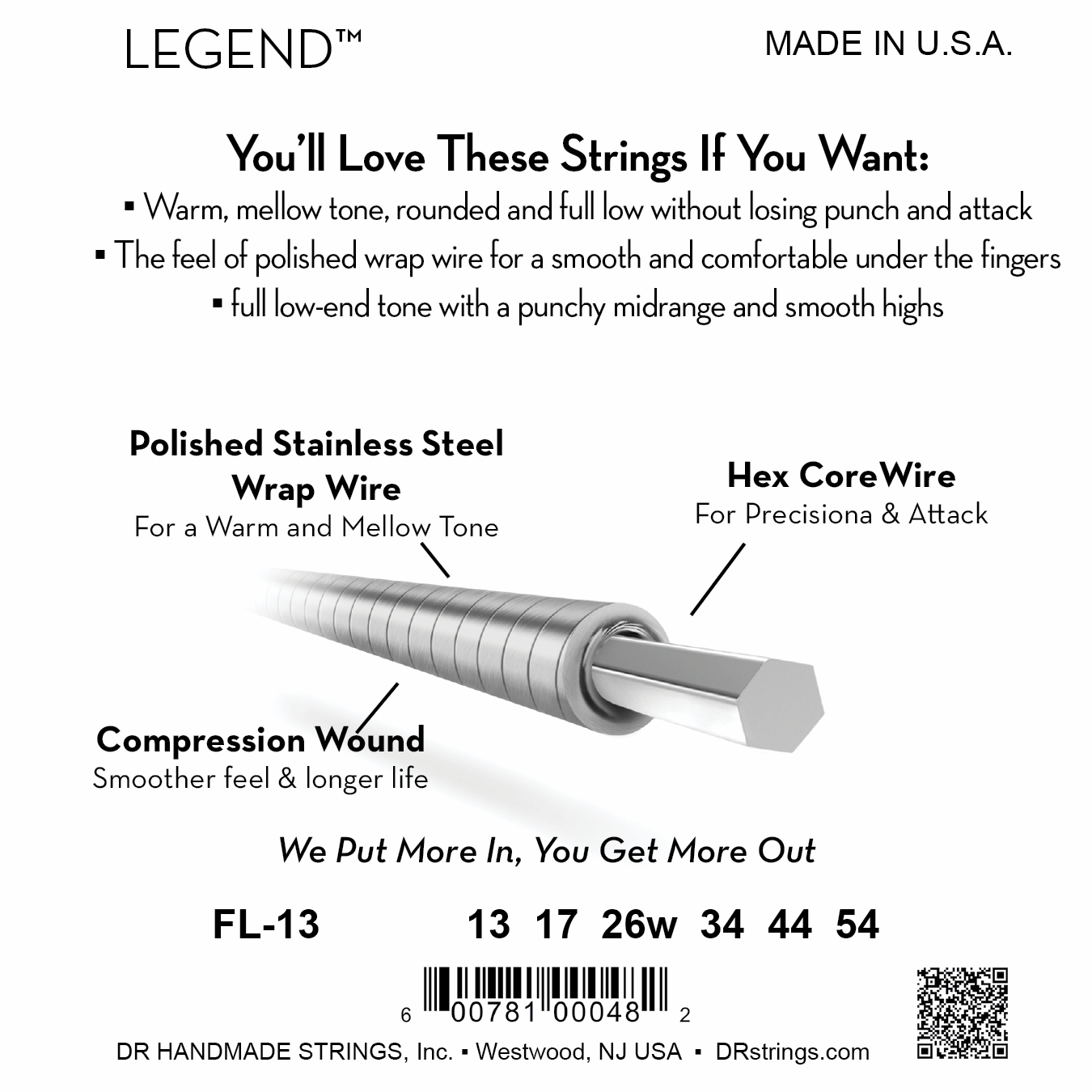 DR Strings DR Legend Polished Flatwound Electric Guitar String Set - 13-54 Heavy FL-13