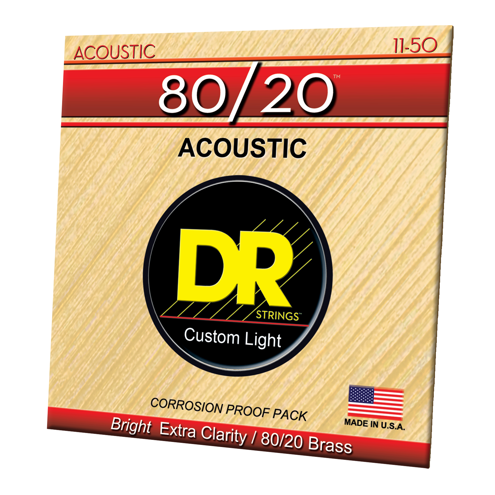 DR Strings DR HI-BEAM 80/20 Brass Acoustic Guitar String Set - 11-50 Custom Light HA-11