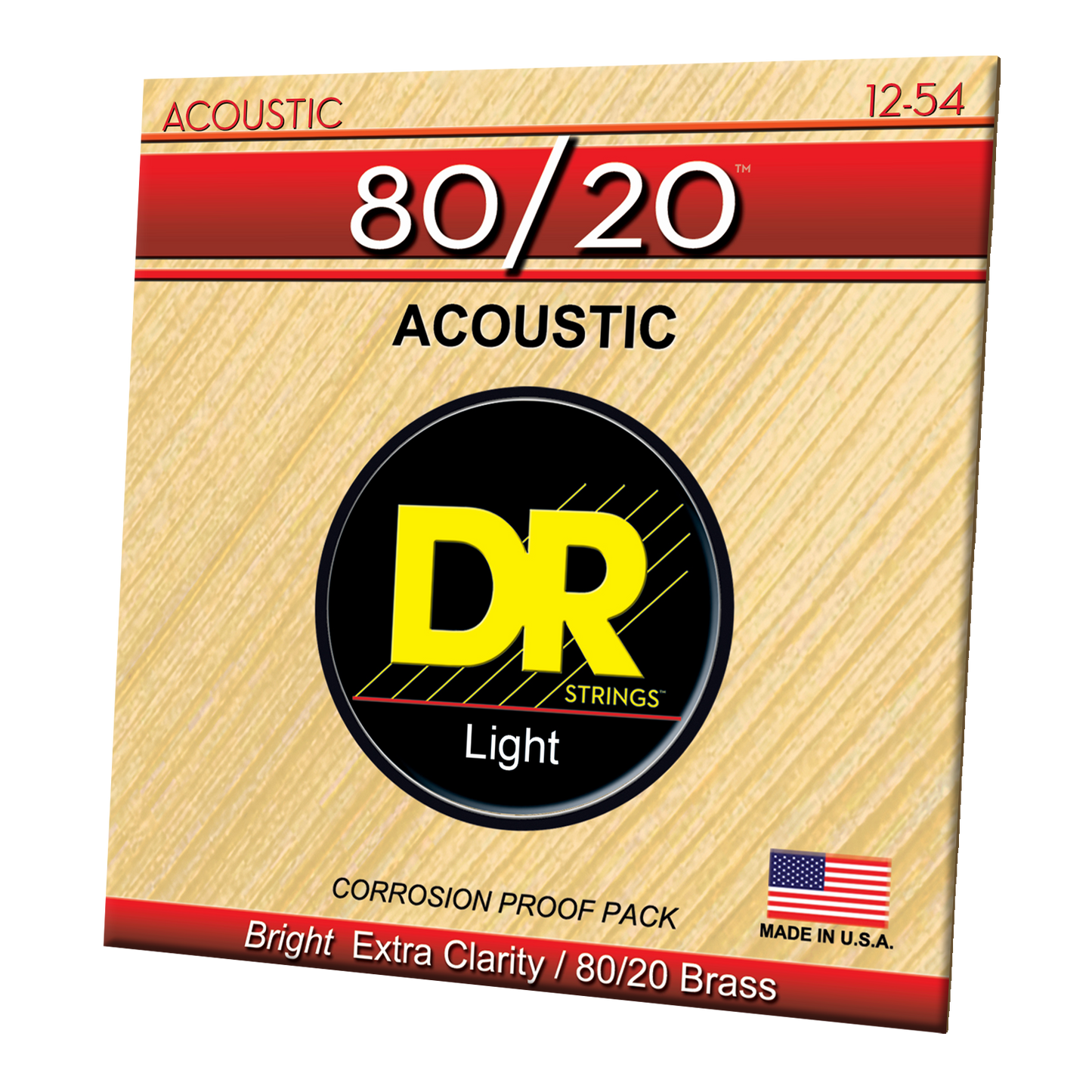 DR Strings DR HI-BEAM 80/20 Brass Acoustic Guitar String Set - 12-54 Light HA-12