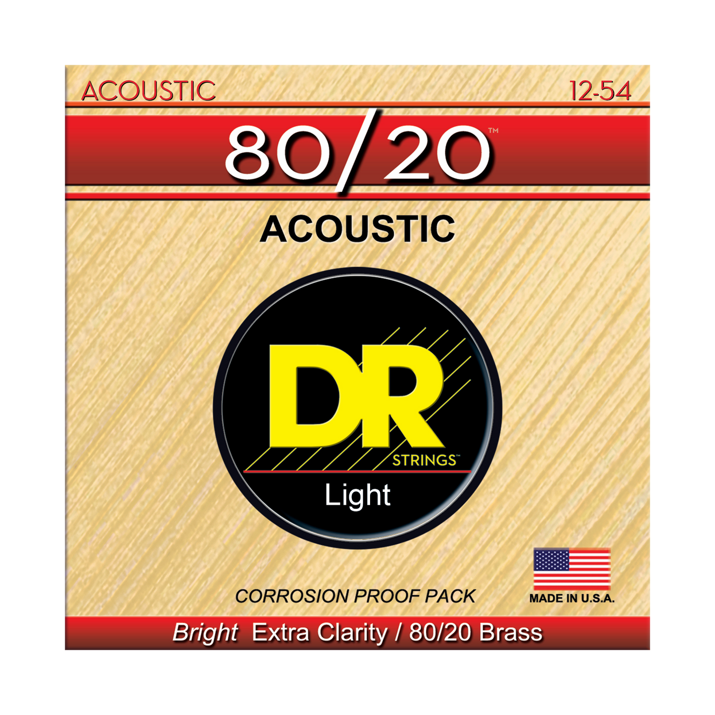 DR Strings DR HI-BEAM 80/20 Brass Acoustic Guitar String Set - 12-54 Light HA-12