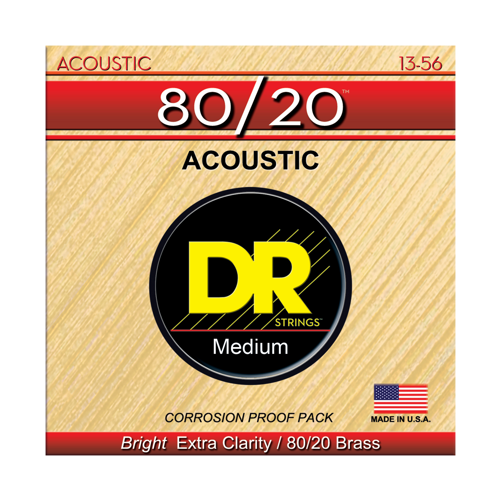 DR Strings DR HI-BEAM 80/20 Brass Acoustic Guitar String Set - 13-56 Light HA-13