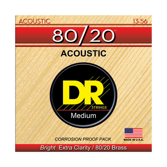 DR Strings DR HI-BEAM 80/20 Brass Acoustic Guitar String Set - 13-56 Light HA-13