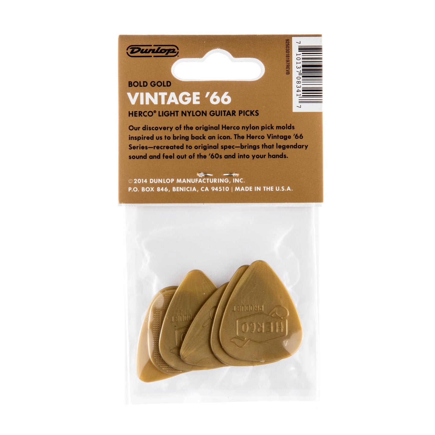 Jim Dunlop DUNLOP HERCO VINTAGE '66 GUITAR PICK PLAYER'S PACK 06-PACK LIGHT - HEV210P