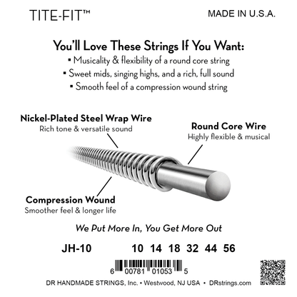 DR Strings DR TITE-FIT Nickel Plated Steel Electric Guitar String Set - 10-56 Jeff Healey JH-10