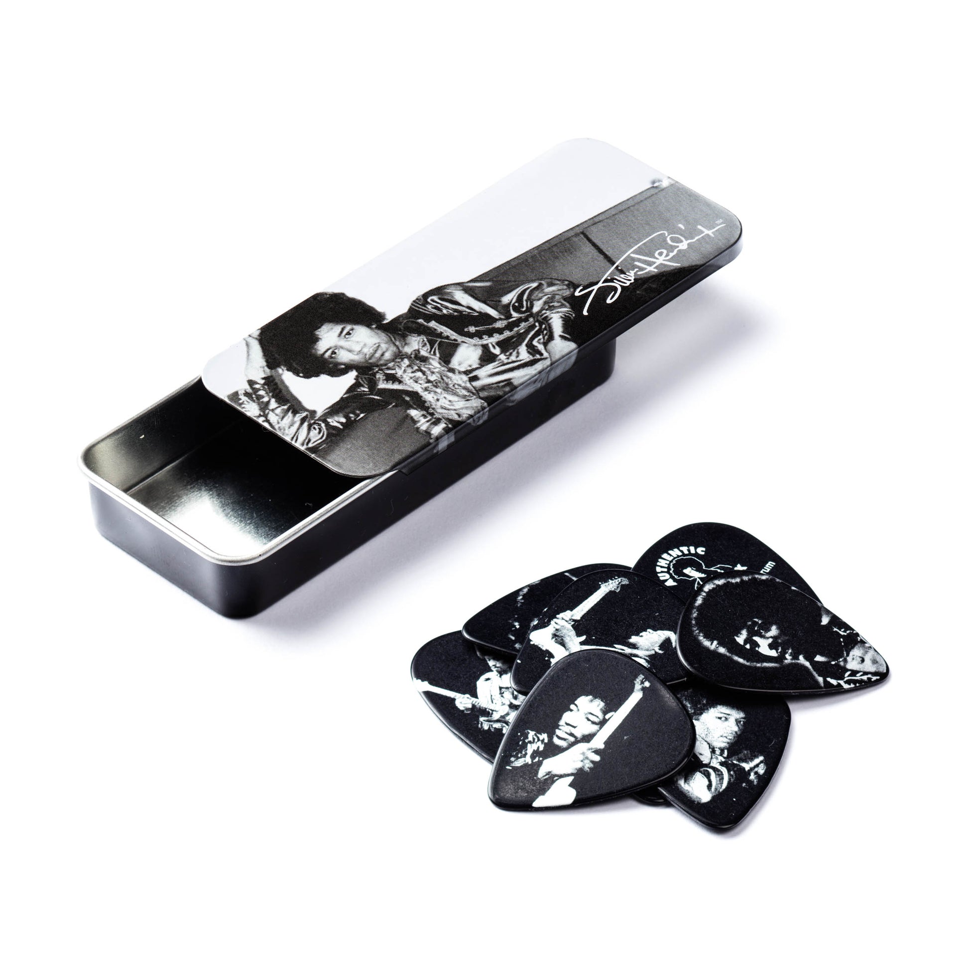 Jim Dunlop DUNLOP JIMI HENDRIX SILVER PORTRAIT PICK TIN GUITAR PICK REFILL BOX HEAVY - JHPT05H