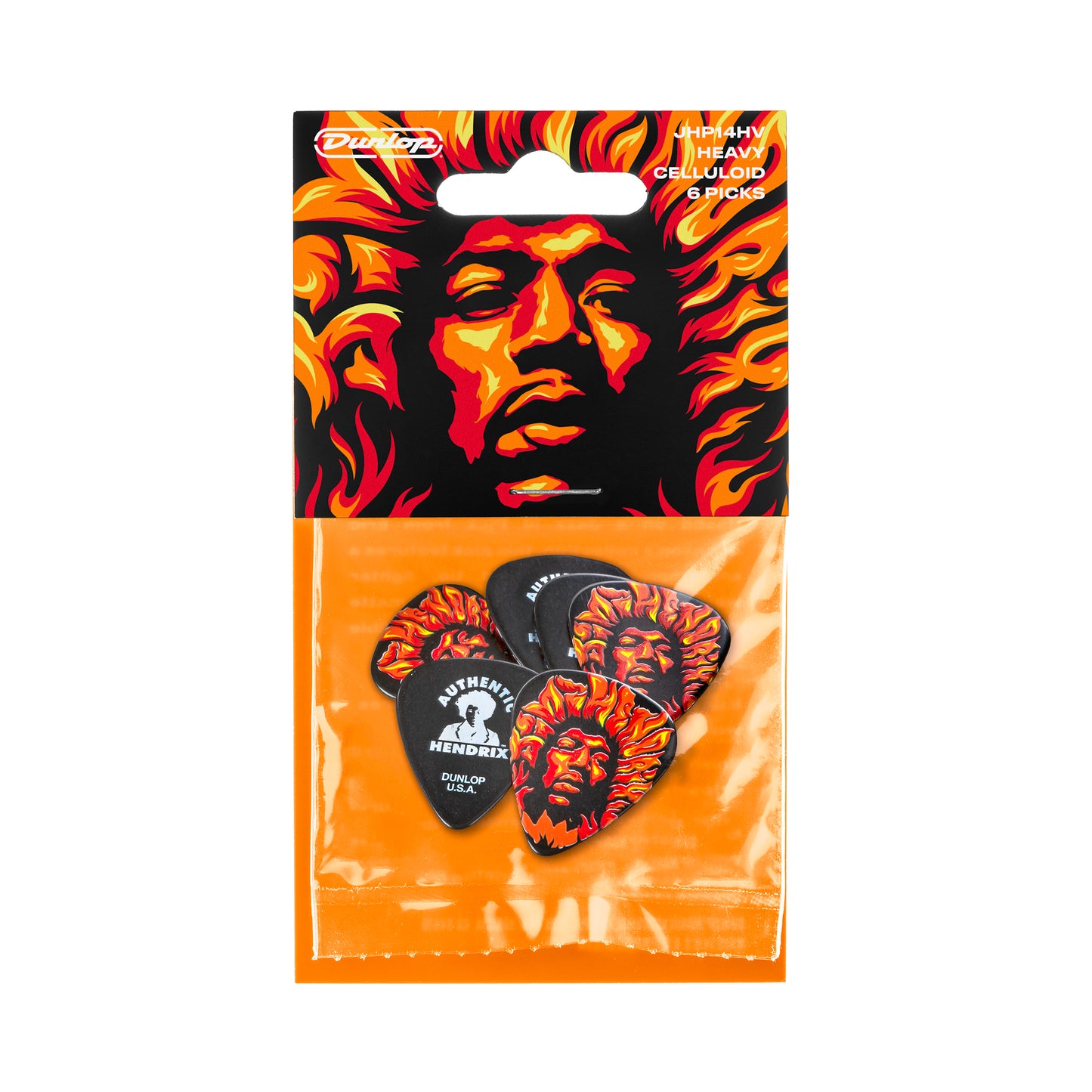 Jim Dunlop DUNLOP JIMI HENDRIX '69 PSYCH SERIES VOODOO FIRE GUITAR PICK PLAYER'S PACK HEAVY 06-PACK - JHP14HV