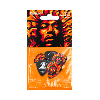 Jim Dunlop DUNLOP JIMI HENDRIX '69 PSYCH SERIES VOODOO FIRE GUITAR PICK PLAYER'S PACK HEAVY 06-PACK - JHP14HV