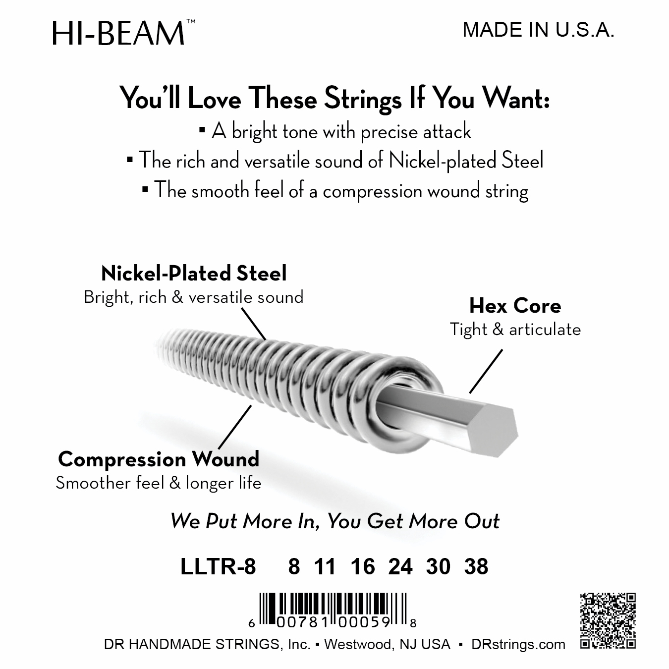 DR Strings DR HI-BEAM Electric Guitar String Set - 08-38 Light-Light LLTR-8
