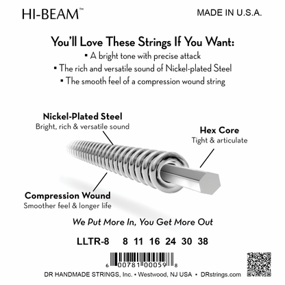 DR Strings DR HI-BEAM Electric Guitar String Set - 08-38 Light-Light LLTR-8