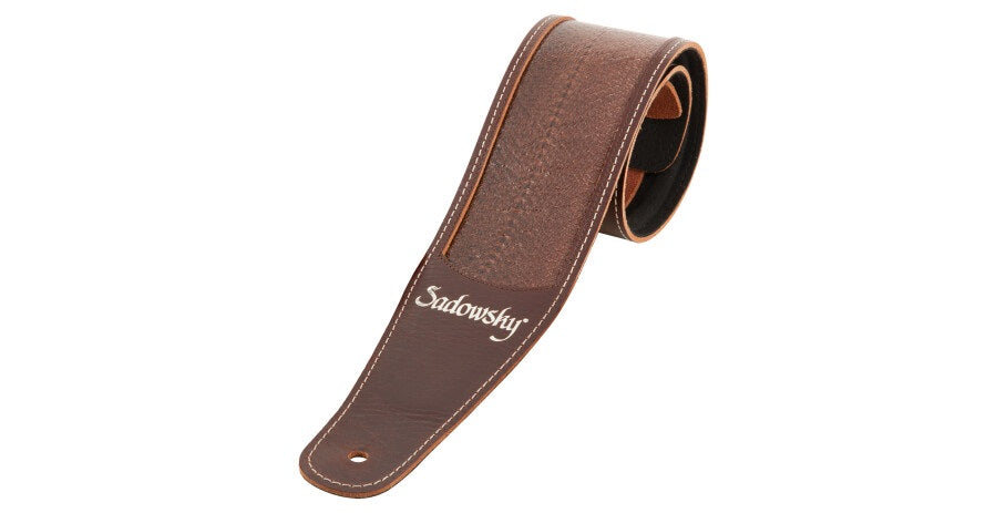 Warwick Sadowsky MasterBuilt Genuine Leather Bass Strap - Brown w/ Silver Embossing - LS B SMB GL BR BS