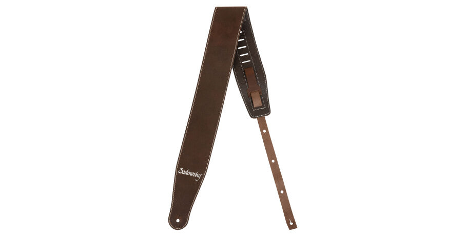 Warwick Sadowsky MetroLine Genuine Leather Bass Strap - Brown w/ Silver Embossing - LS B SML GL BR BS