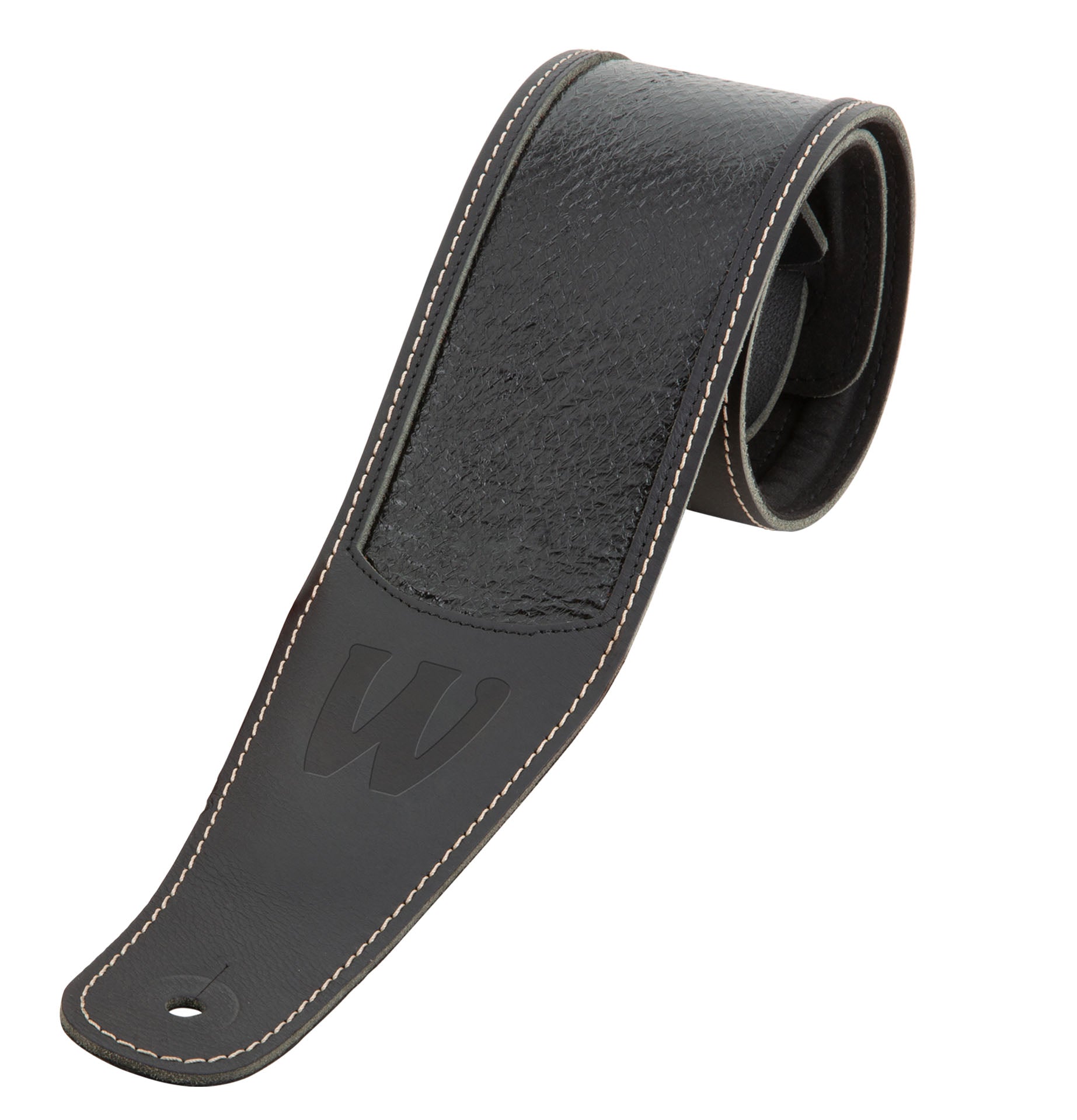 Warwick Warwick MasterBuilt Genuine Leather Bass Strap - Black w/ Blind Embossing - LS B WMB GL BK BB