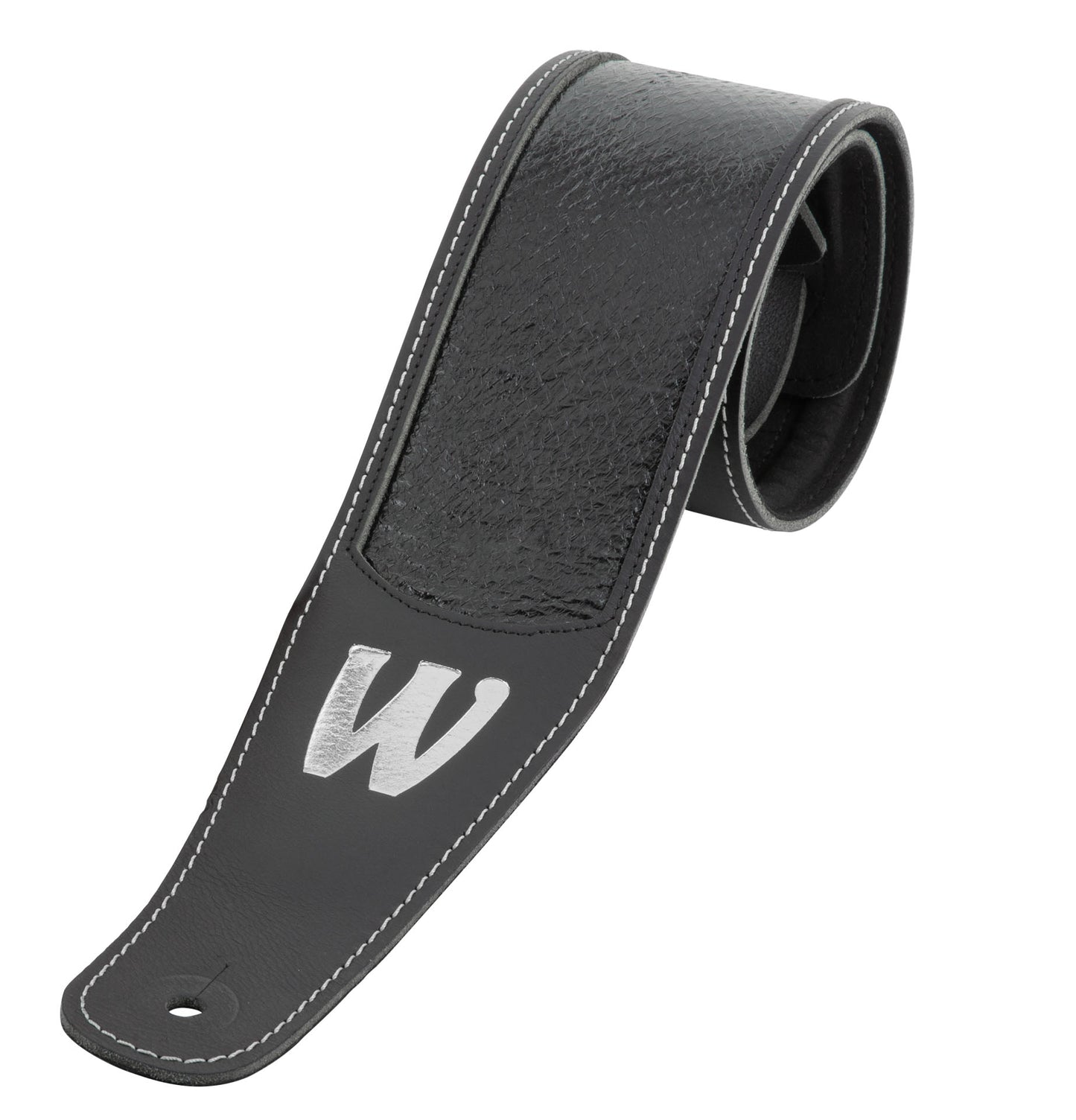 Warwick Warwick MasterBuilt Genuine Leather Bass Strap - Black w/ Silver Embossing - LS B WMB GL BK BS